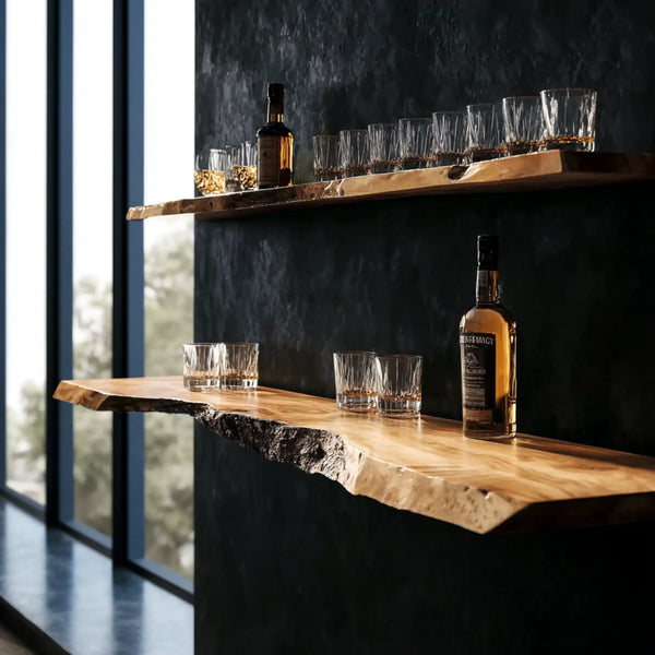 Natural Live Edge Wood Floating Whiskey Shelf CTIBAR25002