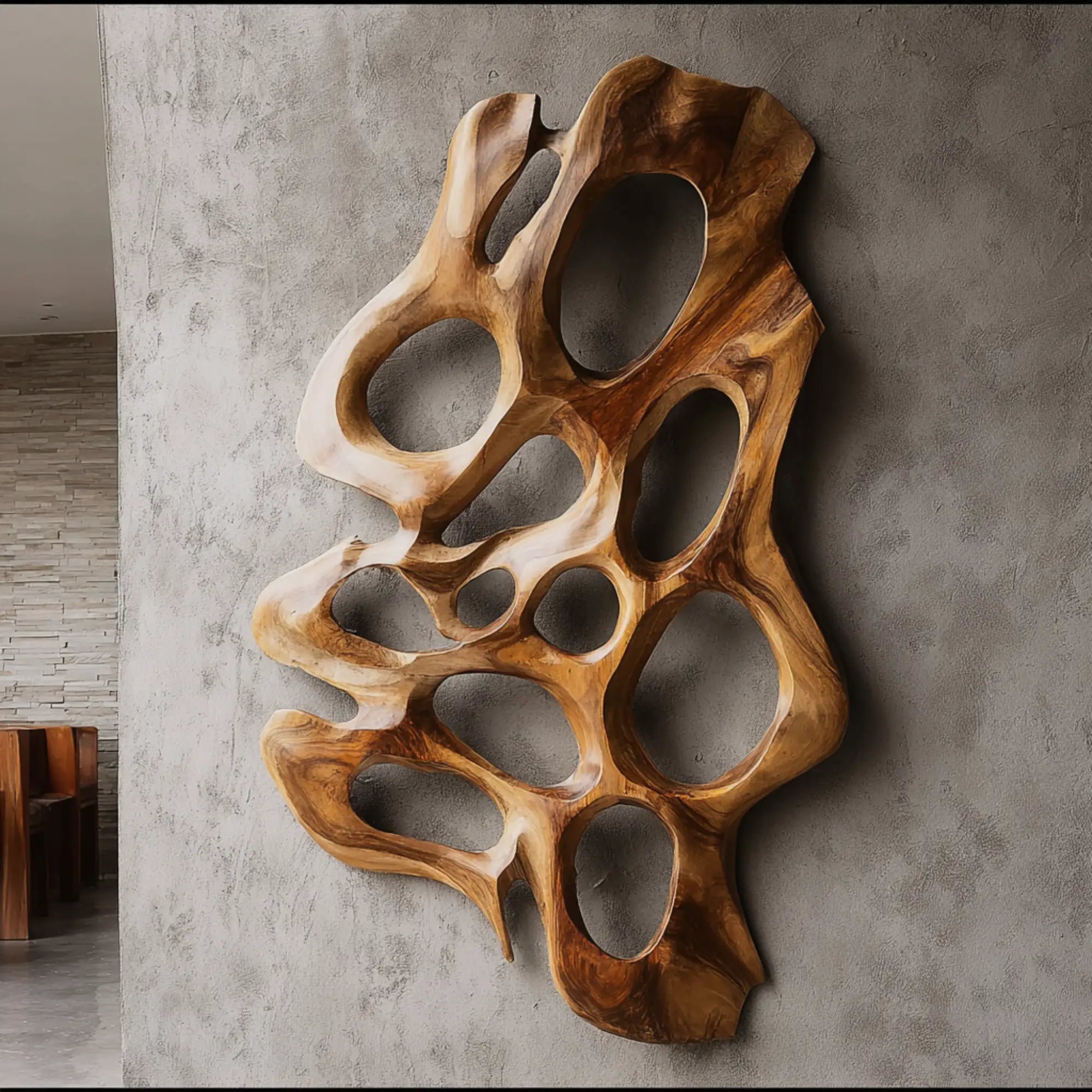Artisan Hand Carved Suar Wood Vertical Wall Art CTIWA25002