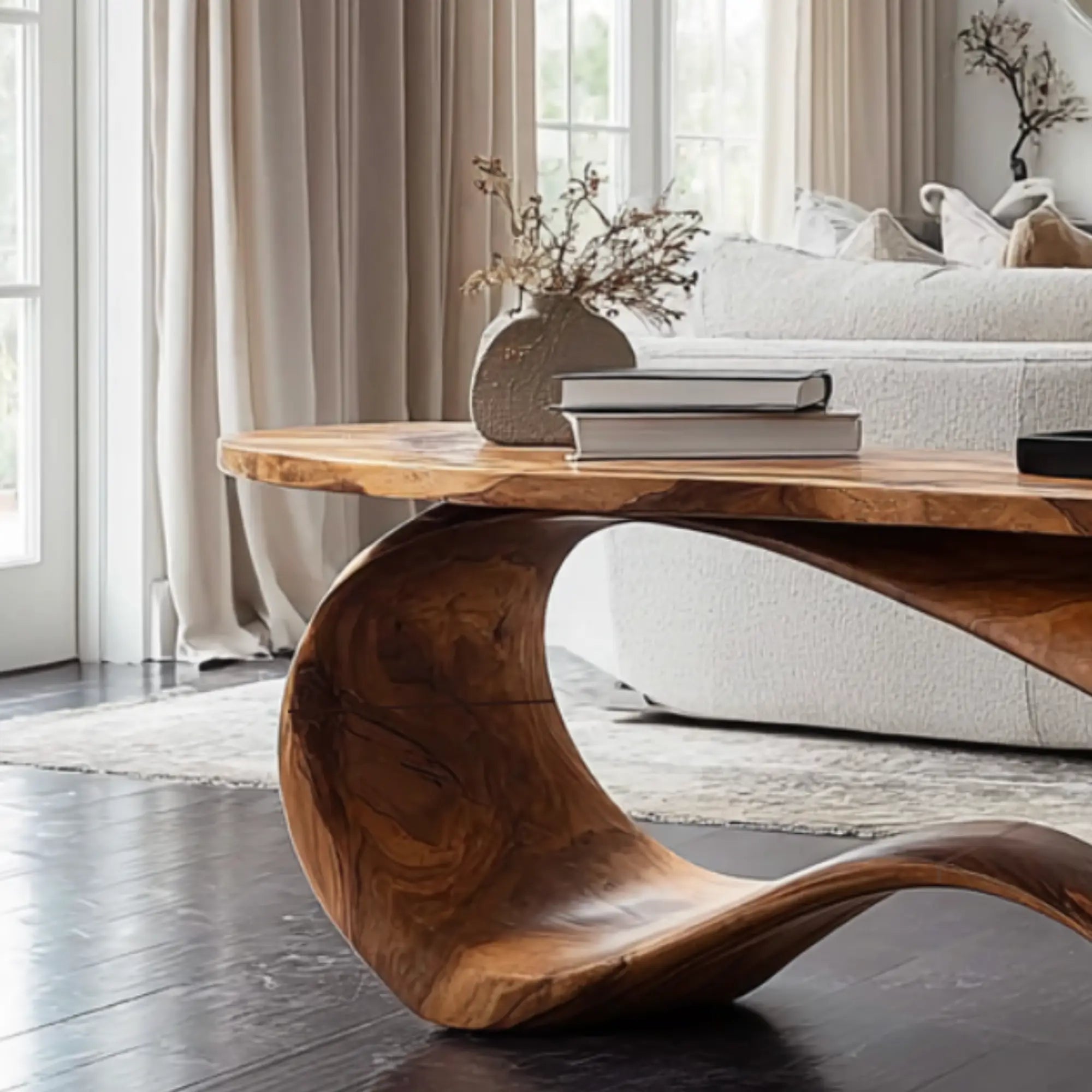 Artisan Ribbon Curve Sculptural Wood Coffee Table Base CTIBAS25003