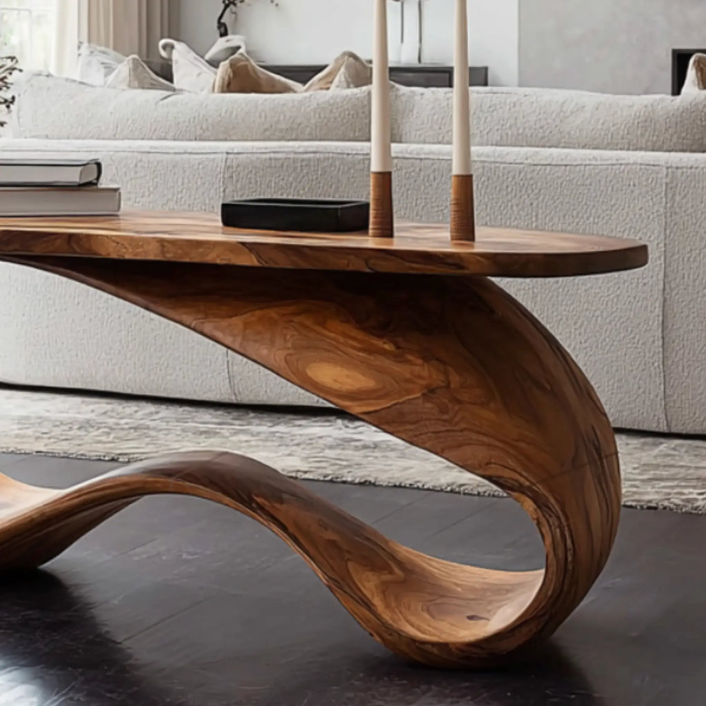 Artisan Ribbon Curve Sculptural Wood Coffee Table Base CTIBAS25003
