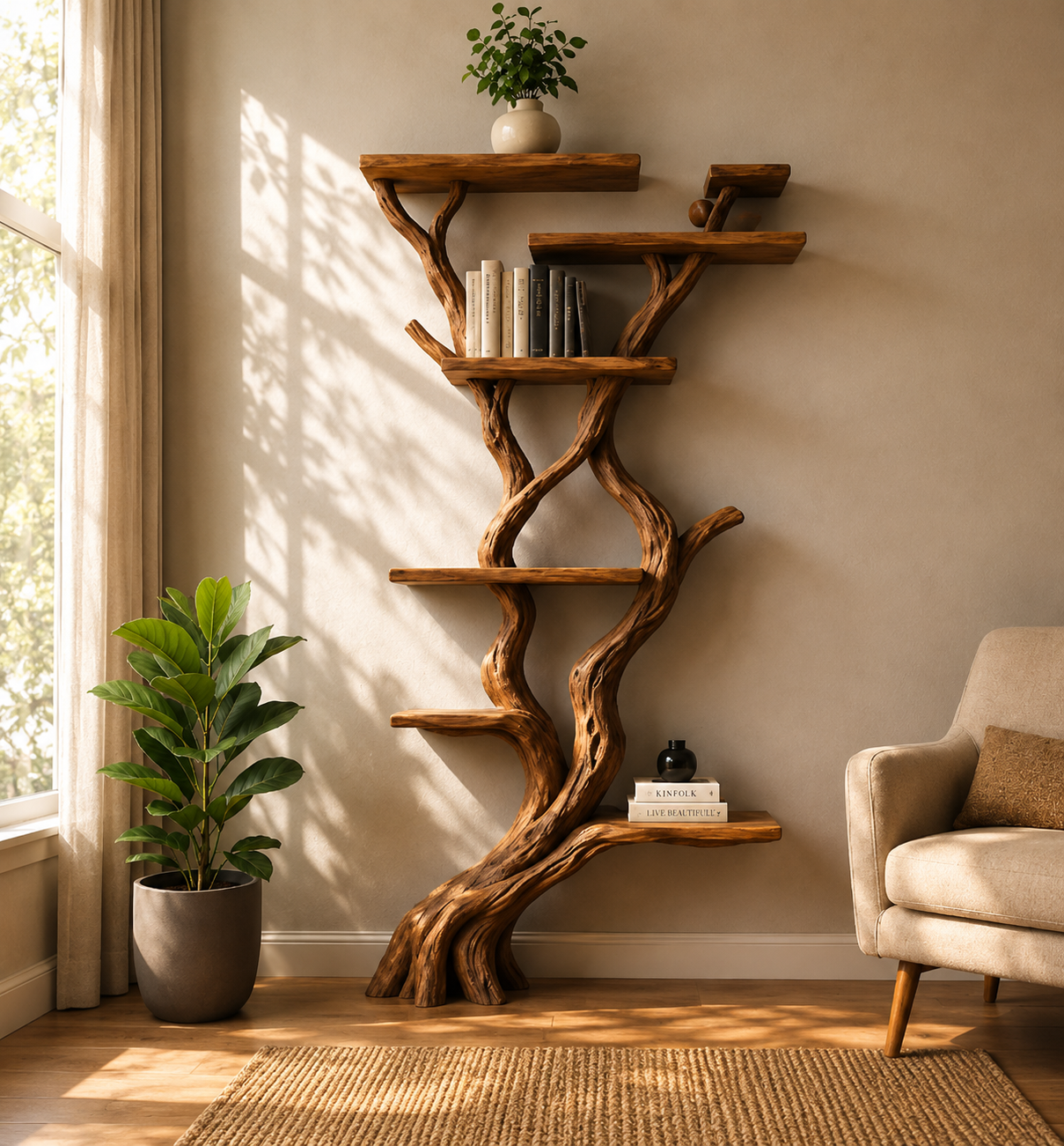 Artisan Sculptural Tree Bookshelf in Solid Wood CTITB25010