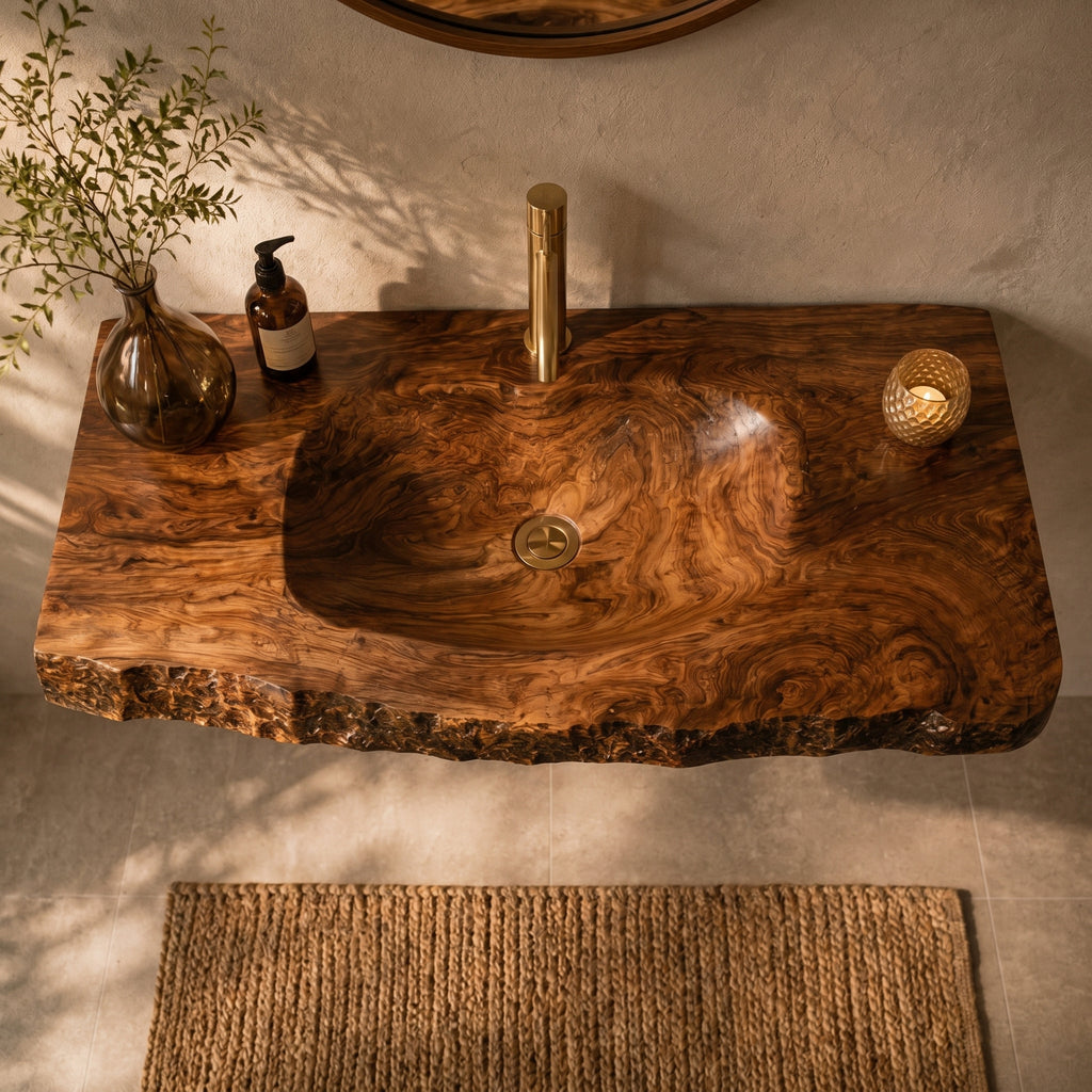 Bathroom Floating Vanity Shelf Rustic Live Edge Wood Sink Top CTIBRV25007