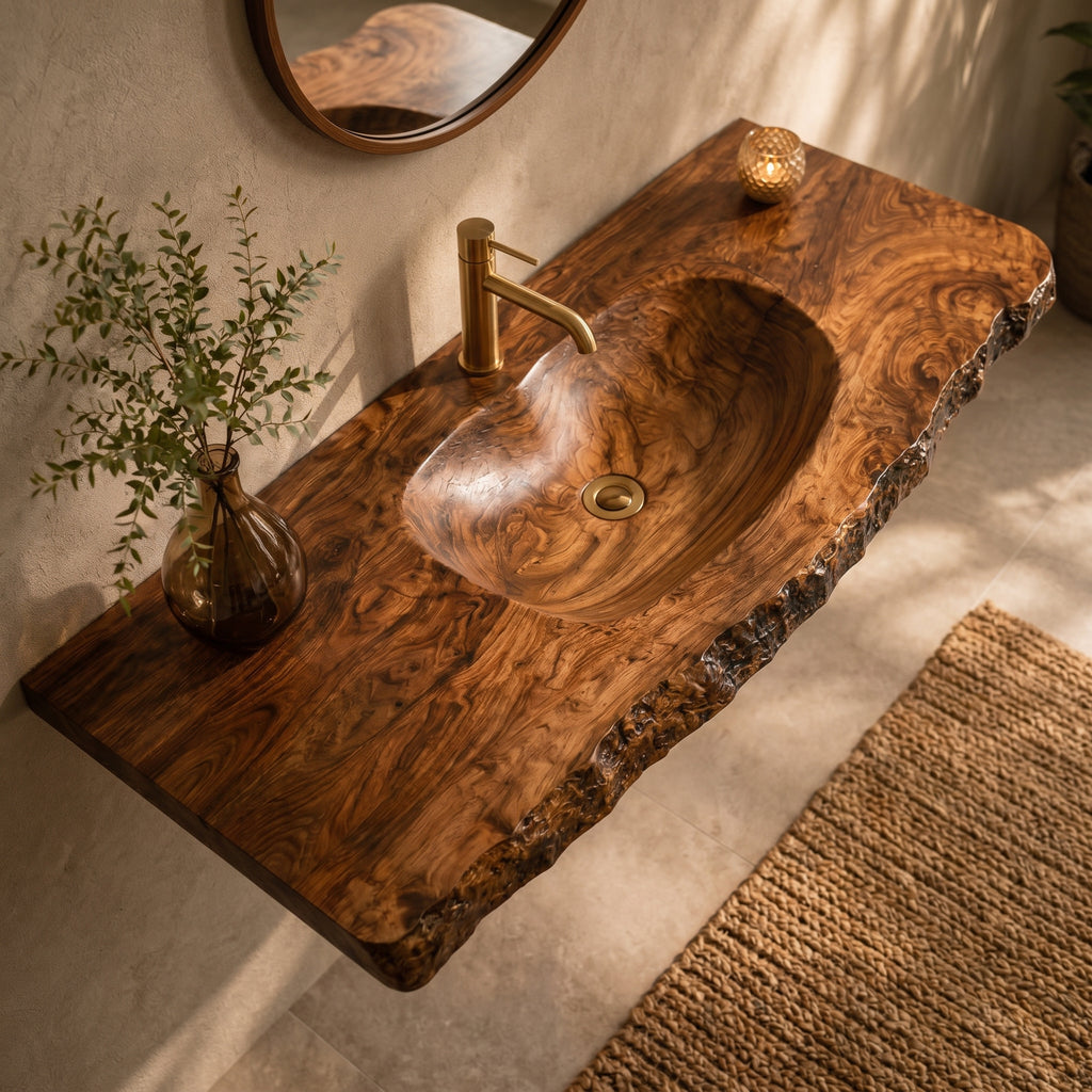 Bathroom Floating Vanity Shelf Rustic Live Edge Wood Sink Top CTIBRV25007