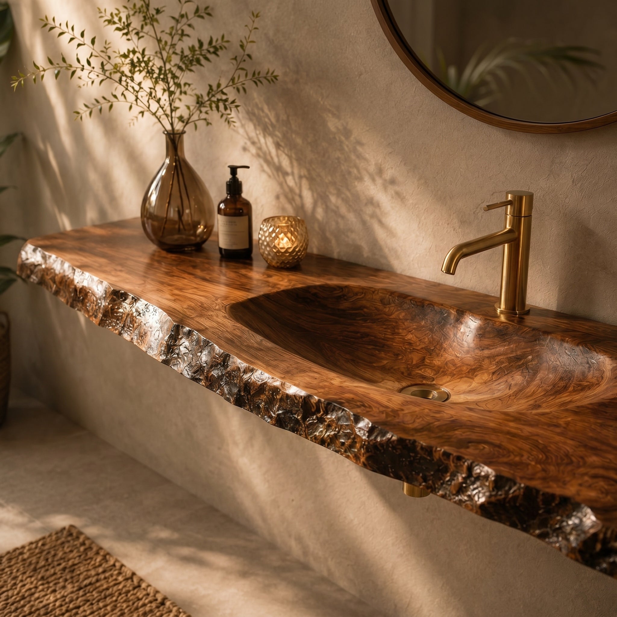 Bathroom Floating Vanity Shelf Rustic Live Edge Wood Sink Top CTIBRV25007