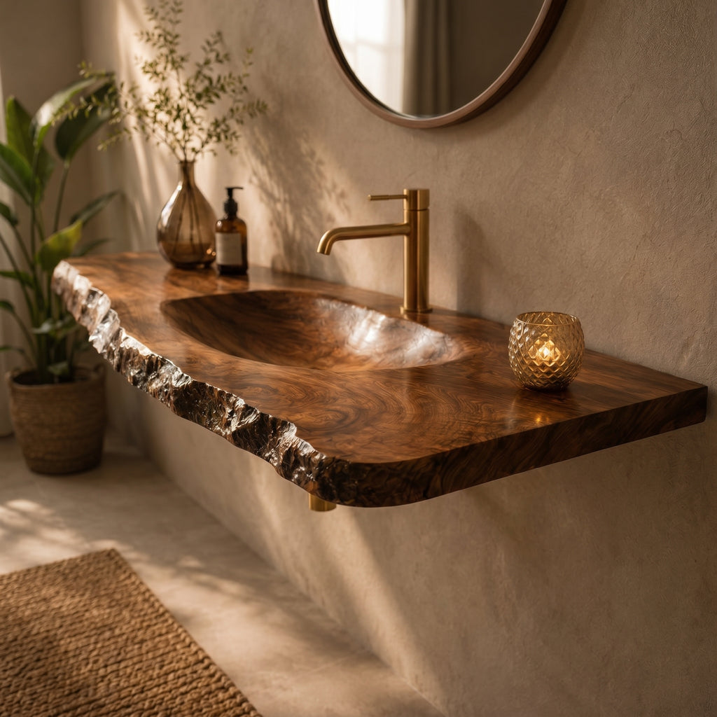 Bathroom Floating Vanity Shelf Rustic Live Edge Wood Sink Top CTIBRV25007