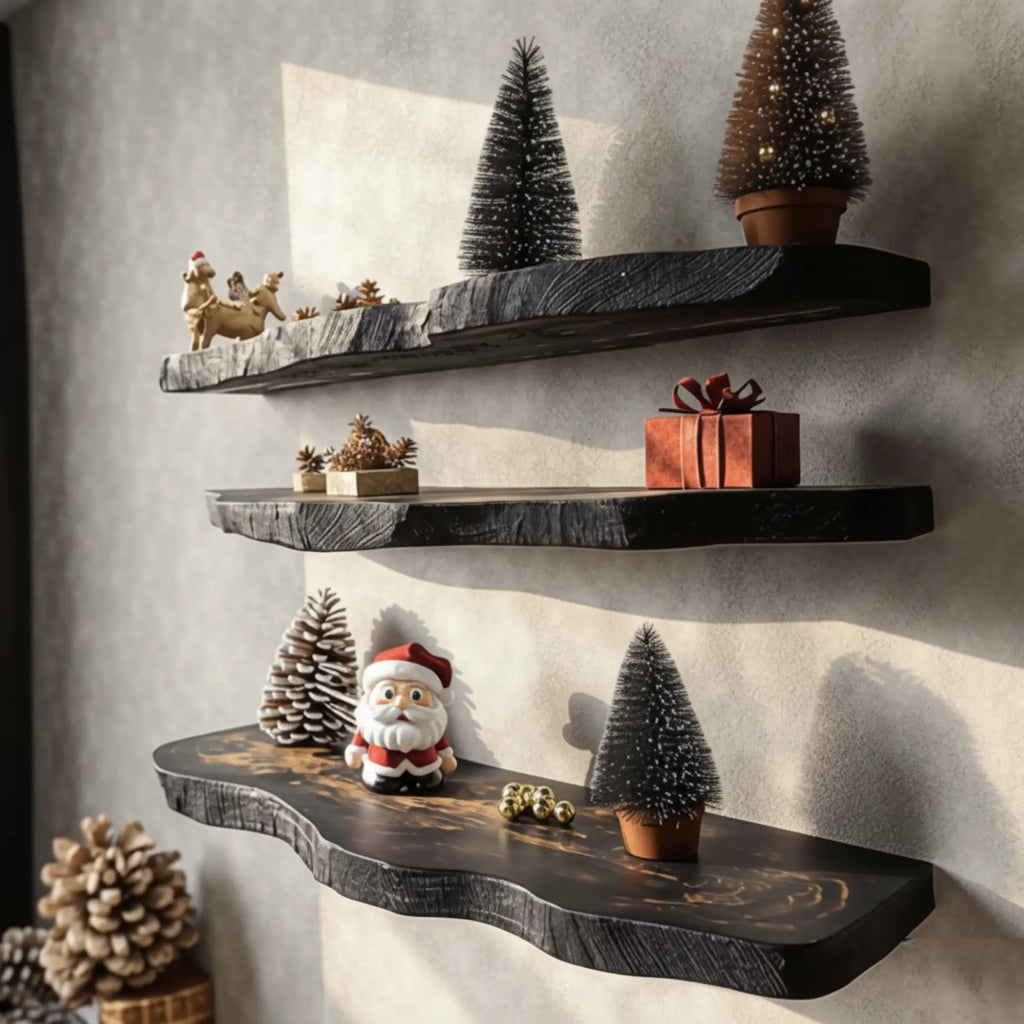 Black Live Edge Wall Floating Shelves for Christmas Decor CTIFL25007