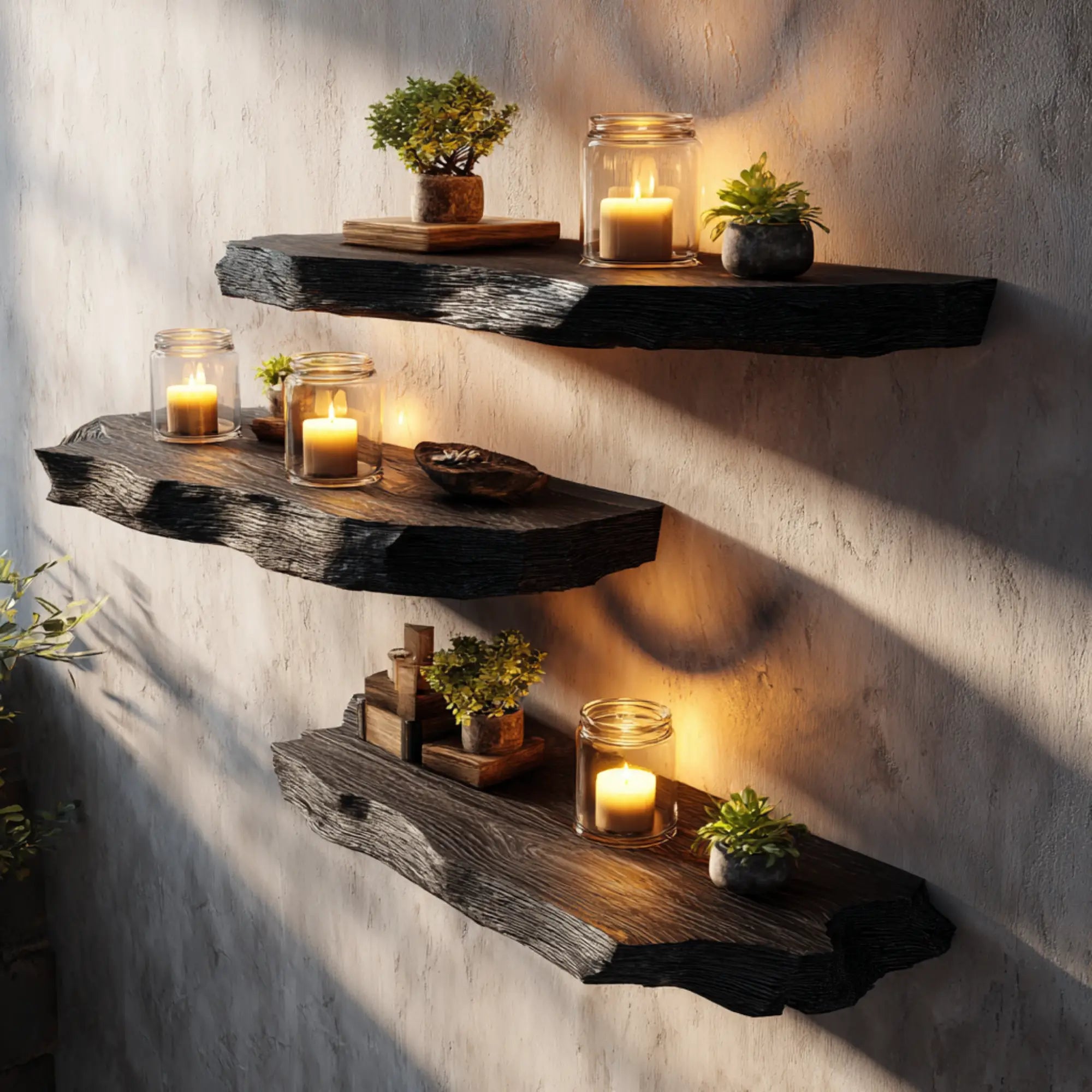 Black Solid Wood Floating Shelves Handcrafted CTIFL25008