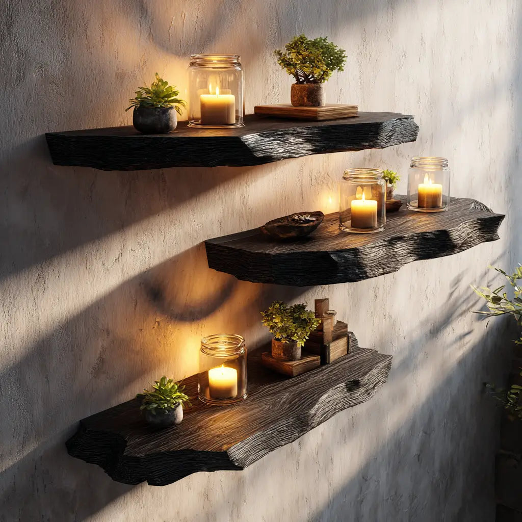 Black Solid Wood Floating Shelves Handcrafted CTIFL25008