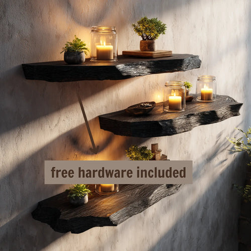 Black Solid Wood Floating Shelves Handcrafted CTIFL25008