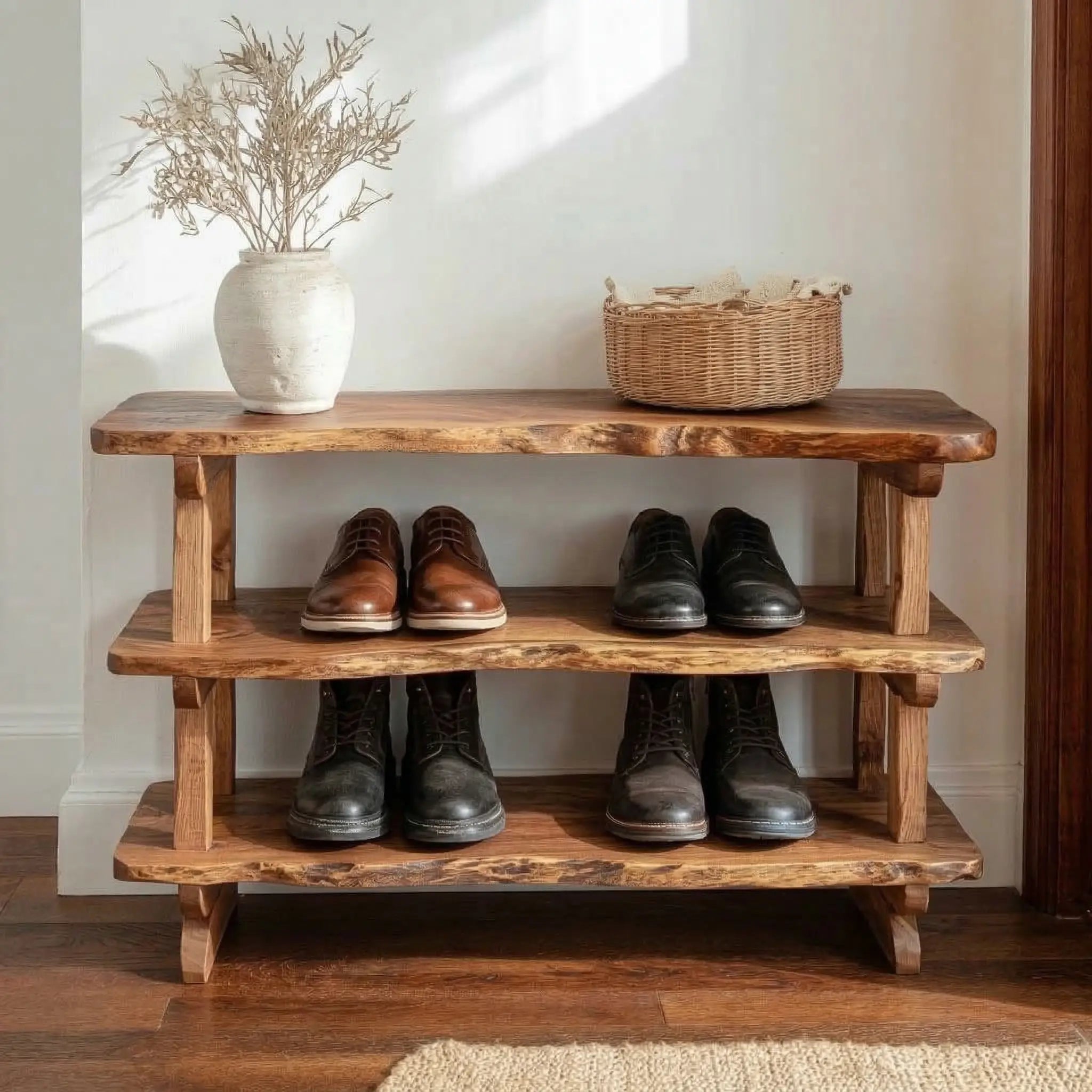 Custom Wood Bench Wood Farmhouse Shoe Rack Bench Storage CTIBE25004