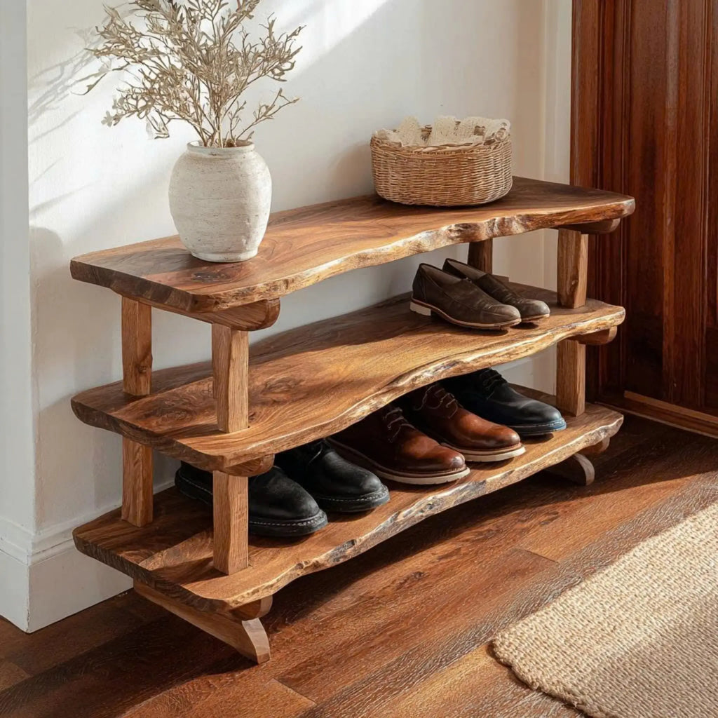 Custom Wood Bench Wood Farmhouse Shoe Rack Bench Storage CTIBE25004