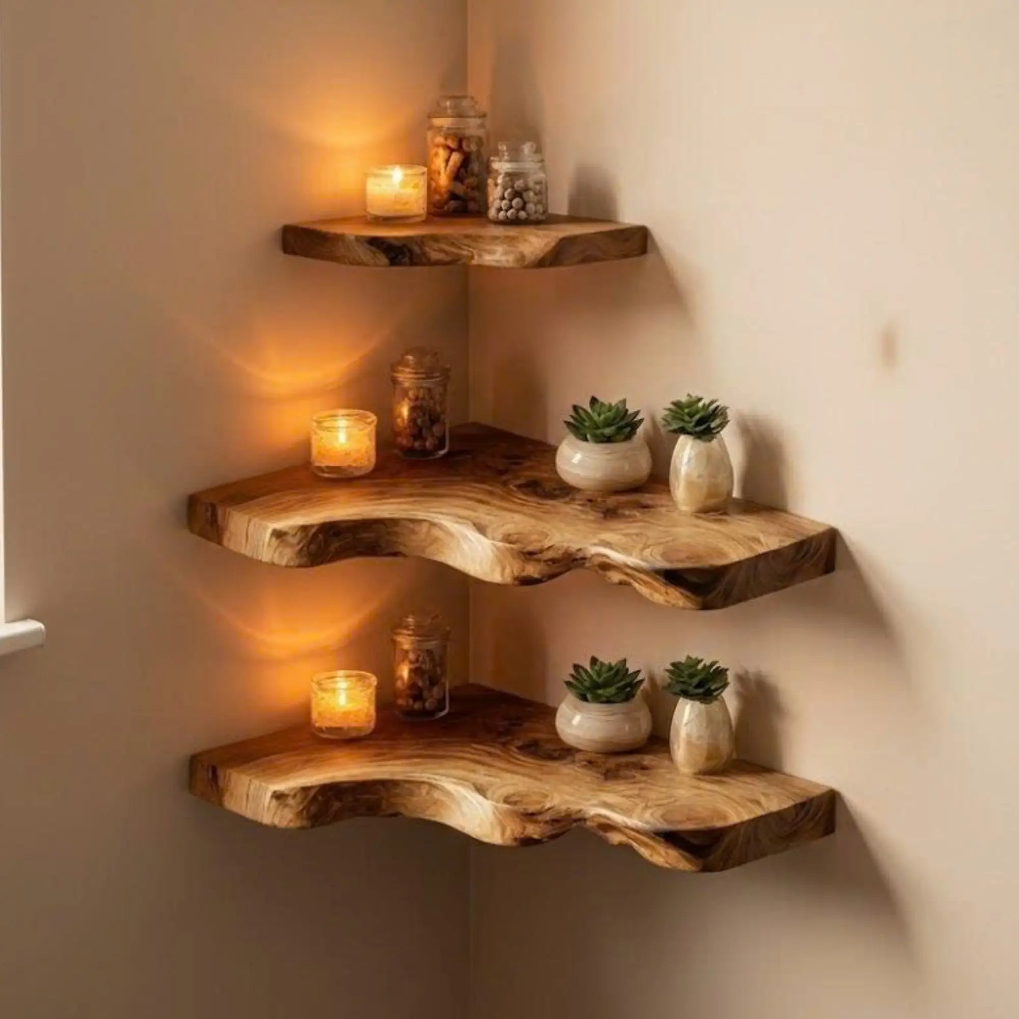 Elegant Wooden Corner Shelf for Living Room Display CTICN25006