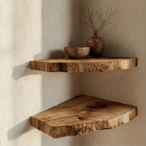 Farmhouse Rustic Natural Wood Corner Shelf CTICN25007