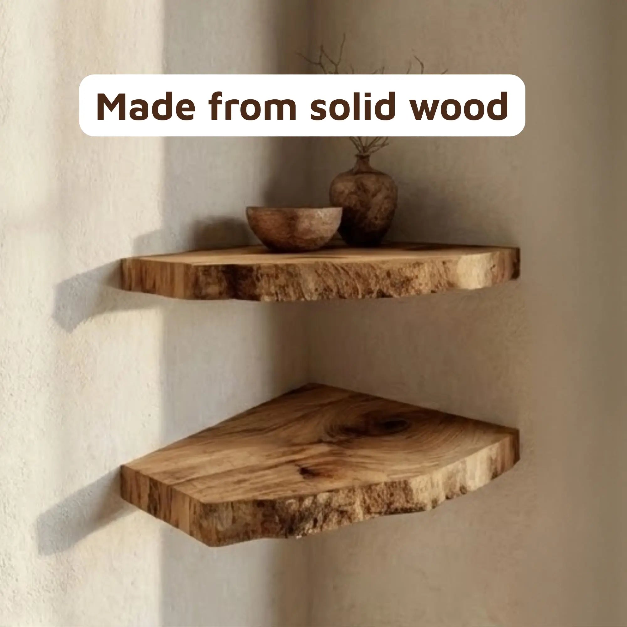 Farmhouse Rustic Natural Wood Corner Shelf CTICN25007