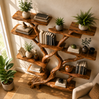 Hand Carved Tree Branch Bookcase Wall Mounted CTITB25009