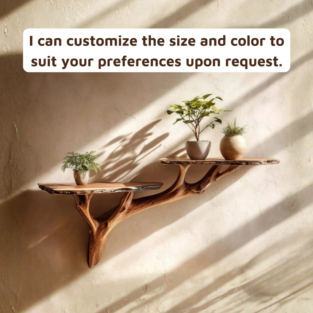 Hand Carved Wood Tree Branch Wall Mounted Shelf CTITB25002