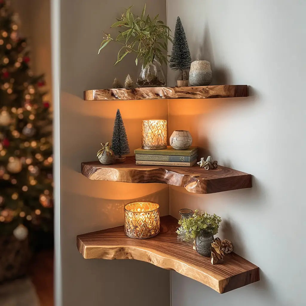 Handcrafted Live Edge Corner Shelves Xmas Decor CTICN25008