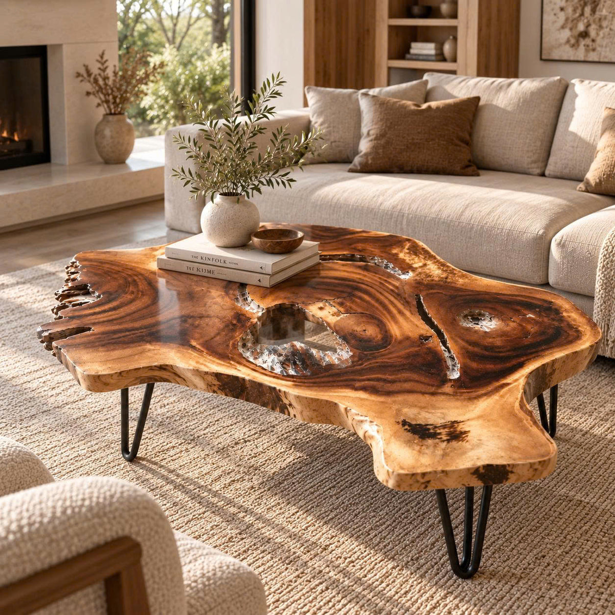 Handcrafted Live Edge Wood Coffee Table with Epoxy Resin Inlay CTICF25007