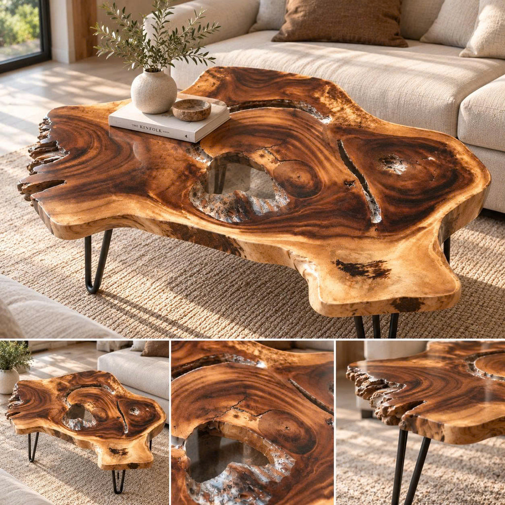Handcrafted Live Edge Wood Coffee Table with Epoxy Resin Inlay CTICF25007