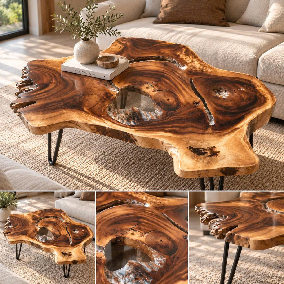 Handcrafted Live Edge Wood Coffee Table with Epoxy Resin Inlay CTICF25007