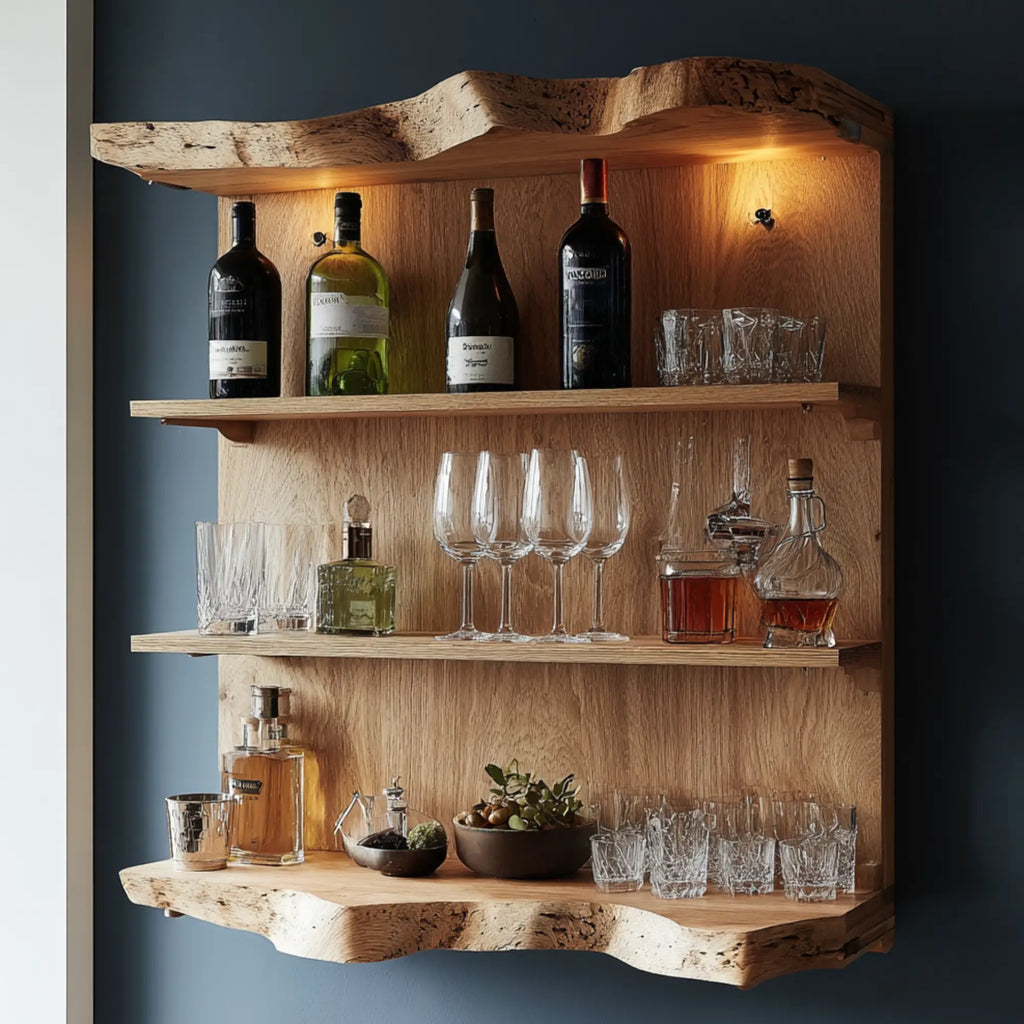 Handcrafted Live Edge Wood Wine Bar Shelf CTIBAR25003