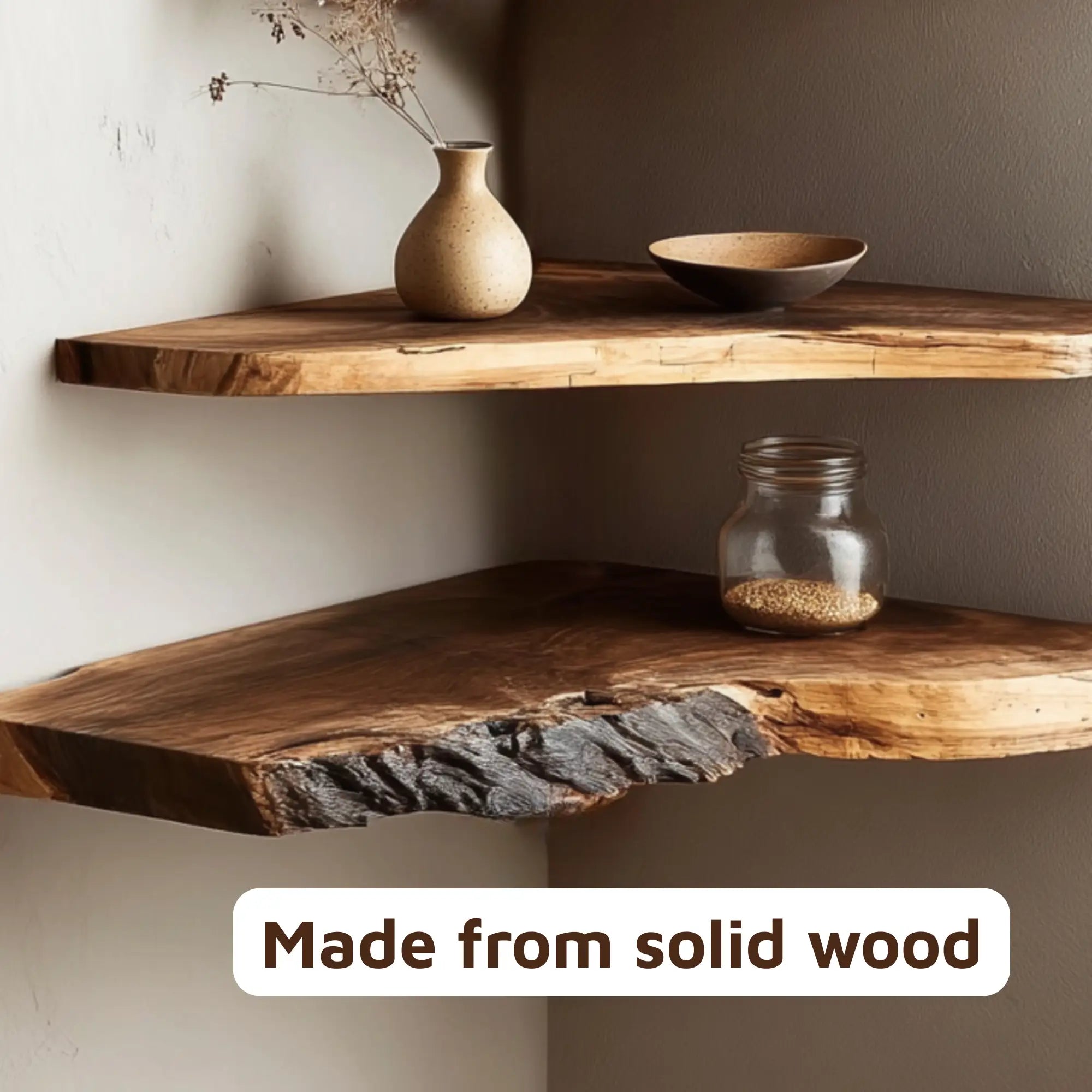 Handcrafted Natural Wood Corner Shelf with Raw Edge Design CTICN25002