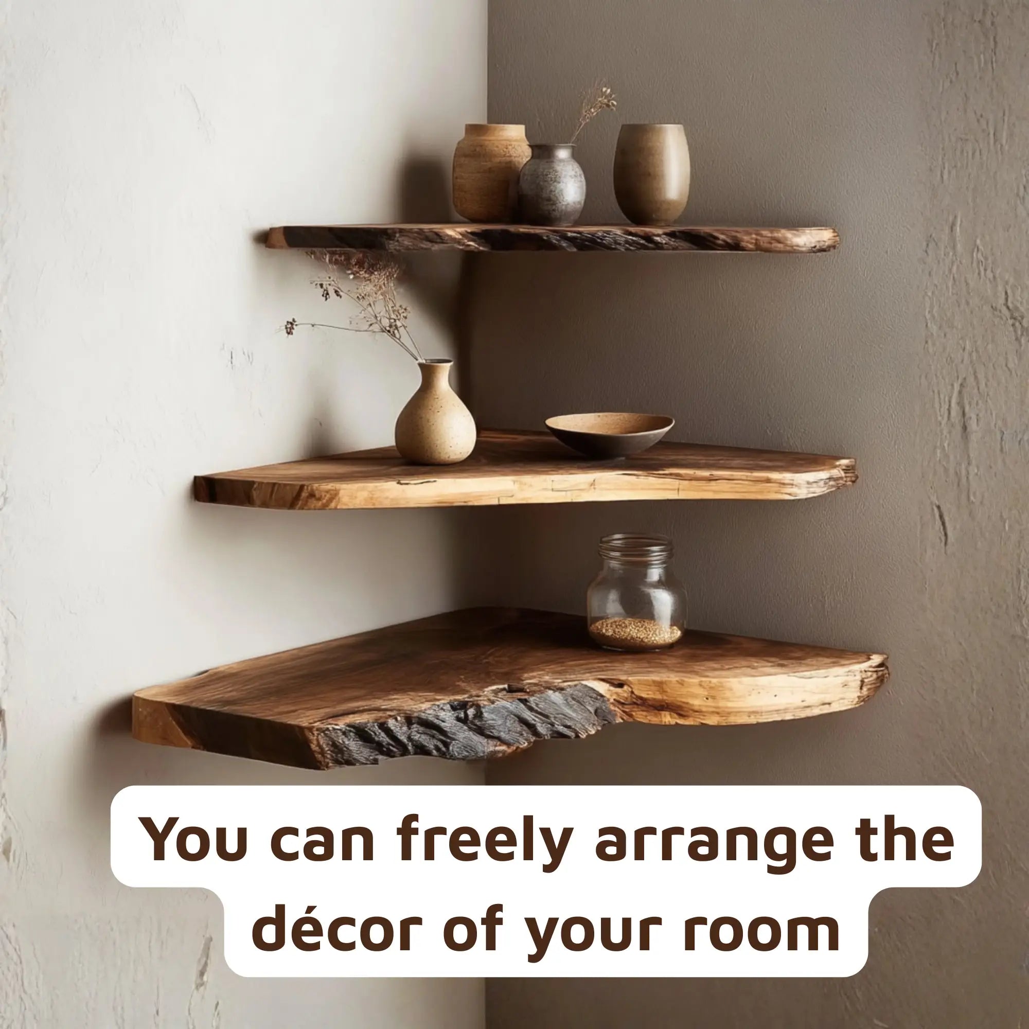 Handcrafted Natural Wood Corner Shelf with Raw Edge Design CTICN25002