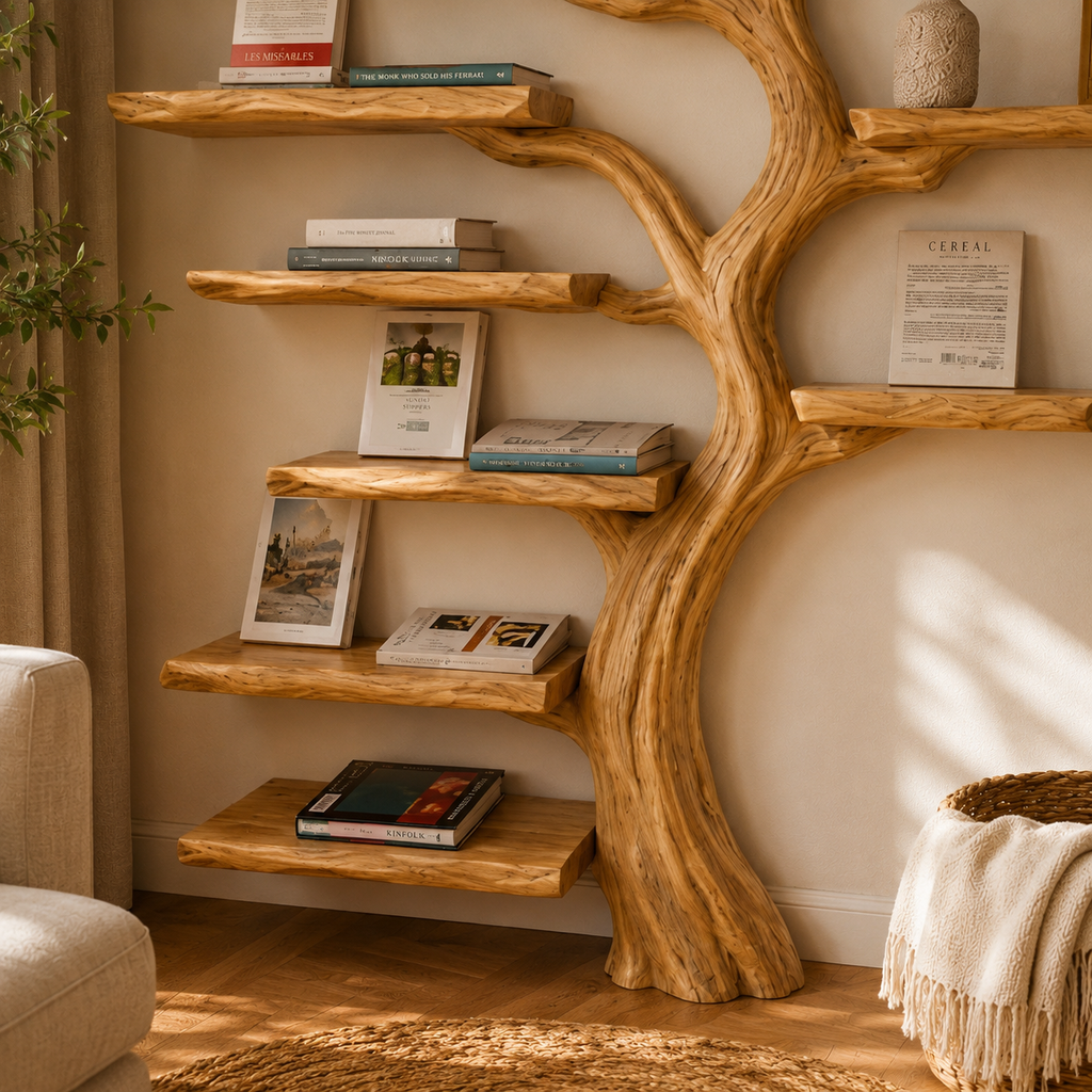 Handcrafted Tree Branch Wall Shelf in Natural Wood CTITB25005