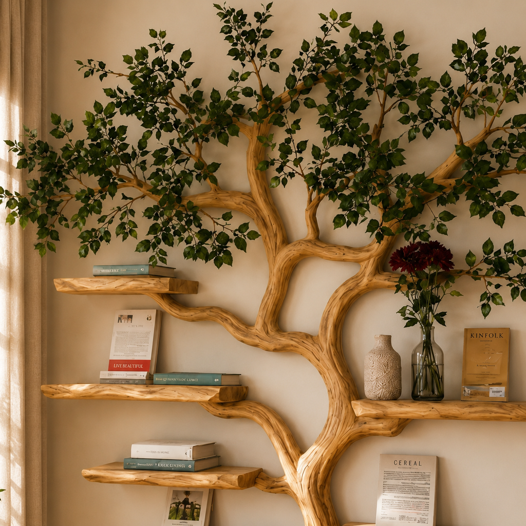 Handcrafted Tree Branch Wall Shelf in Natural Wood CTITB25005