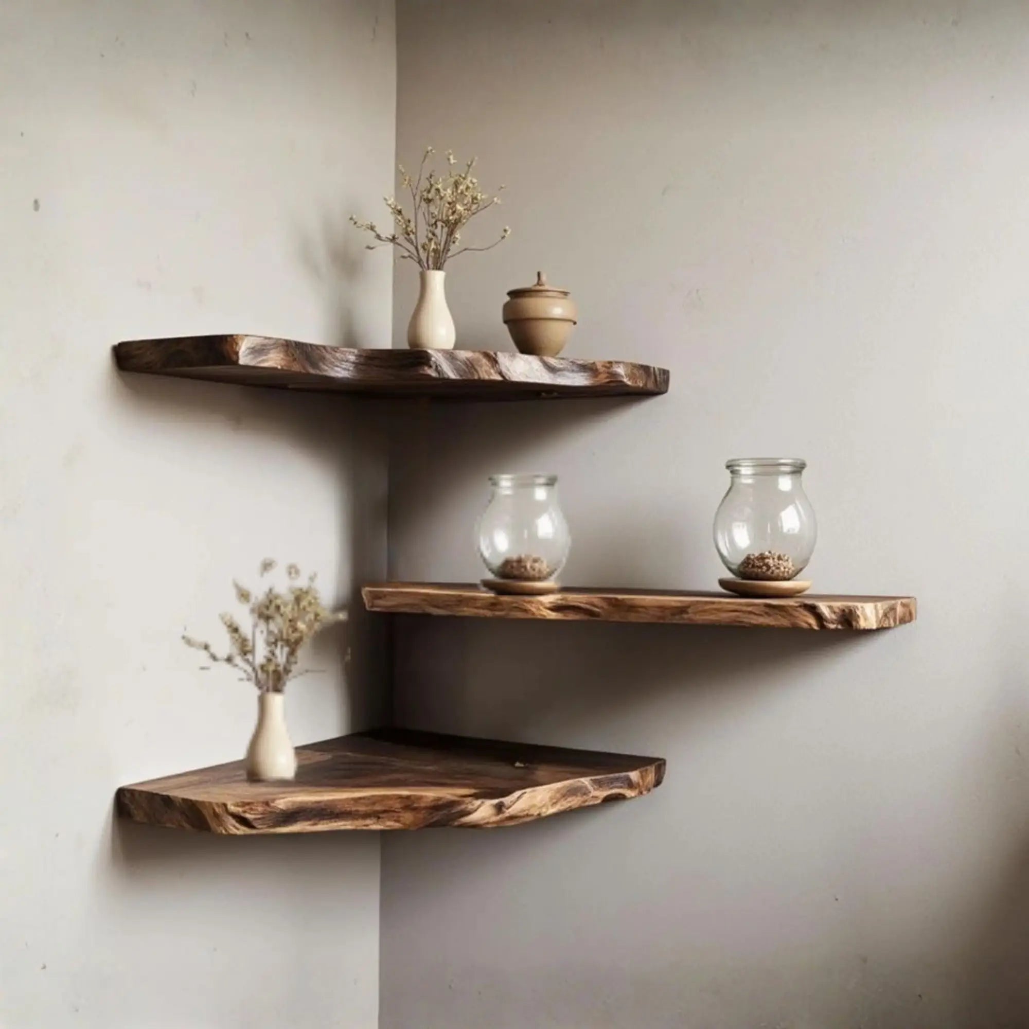 Live Edge Driftwood Carved Sculpture Corner Floating Shelf CTICN25003