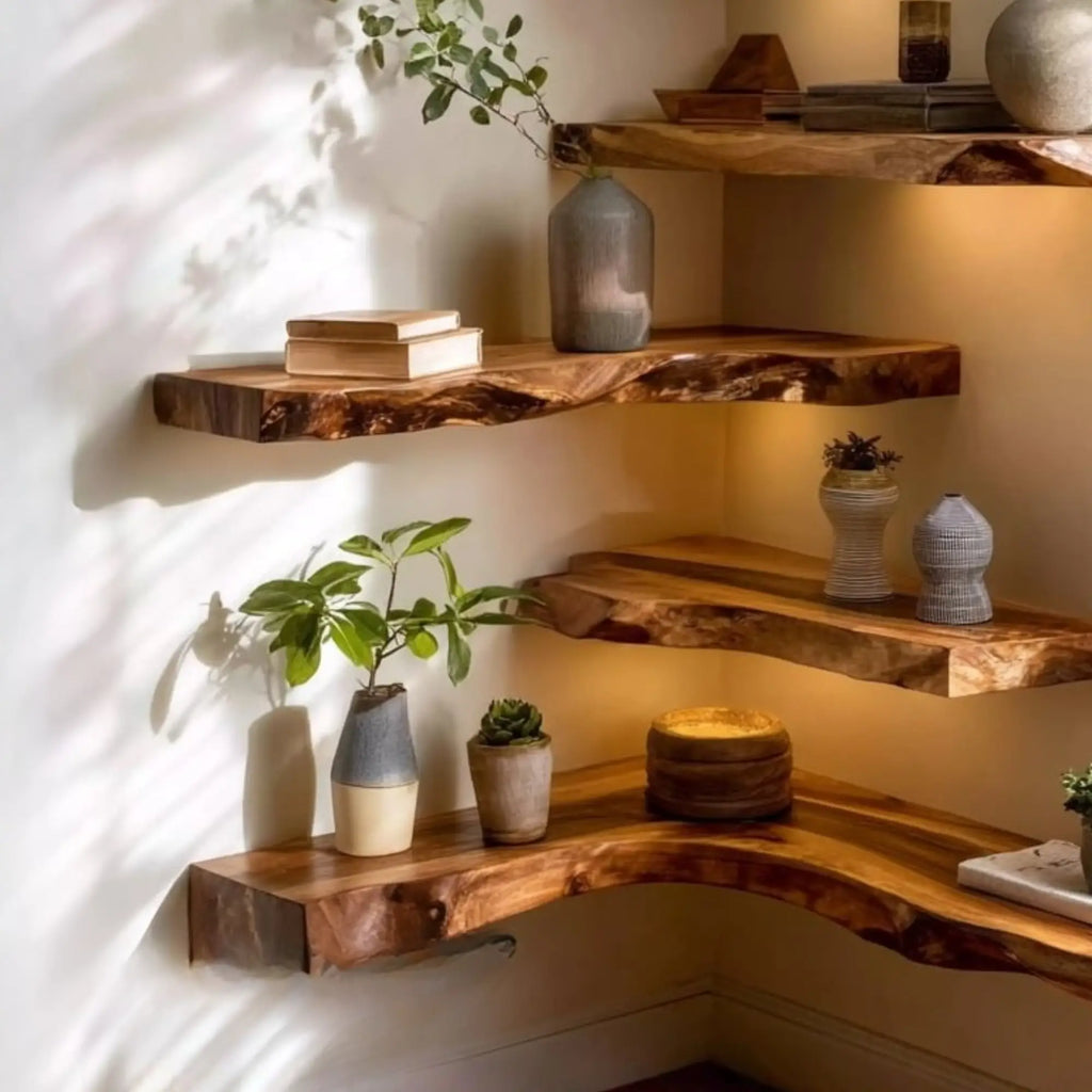 Live Edge Driftwood Carved Sculpture Corner Floating Shelf CTICN25001