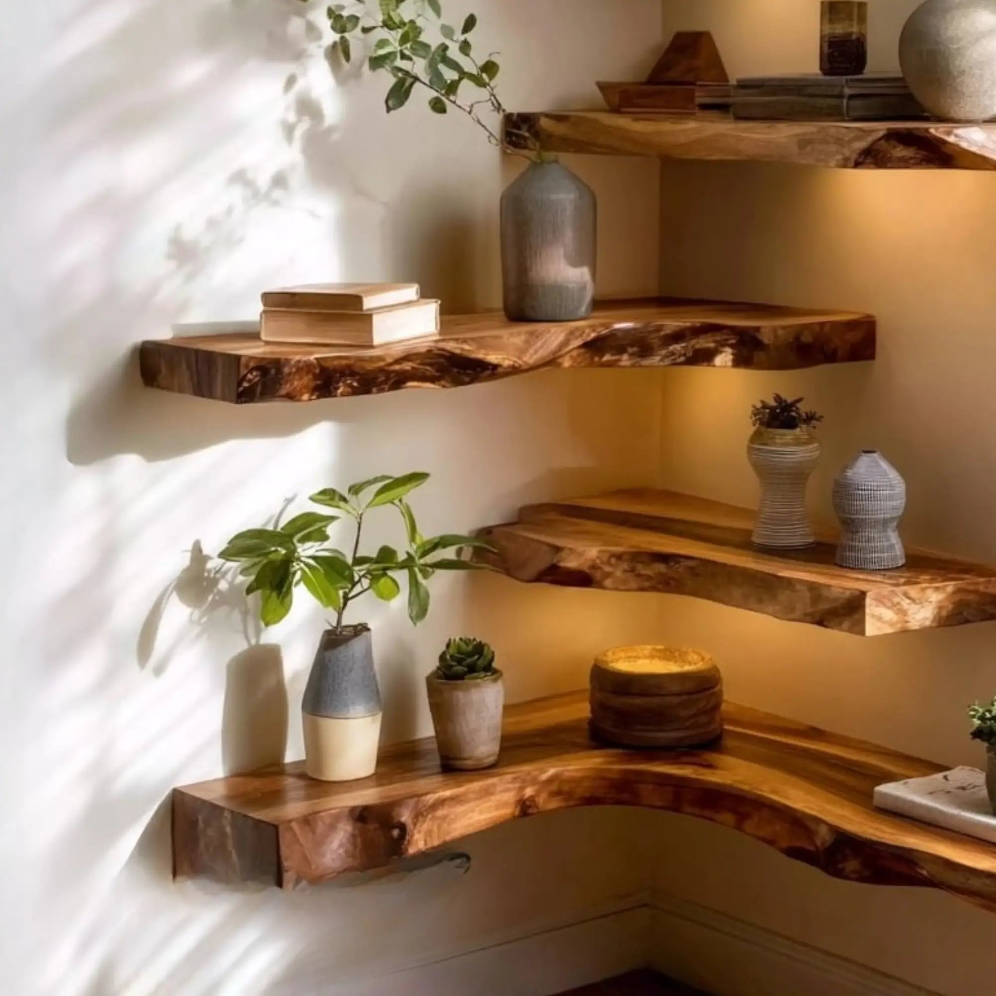 Live Edge Driftwood Carved Sculpture Corner Floating Shelf CTICN25001