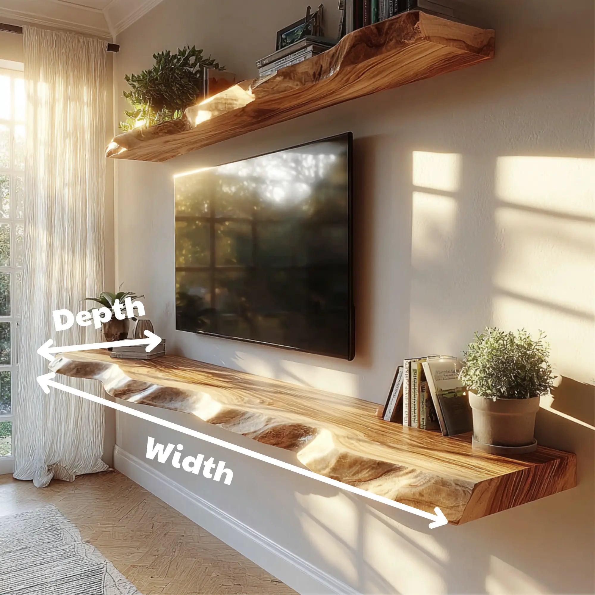 Live Edge Floating TV Stand Wall Mounted Media Shelf CTITV25007
