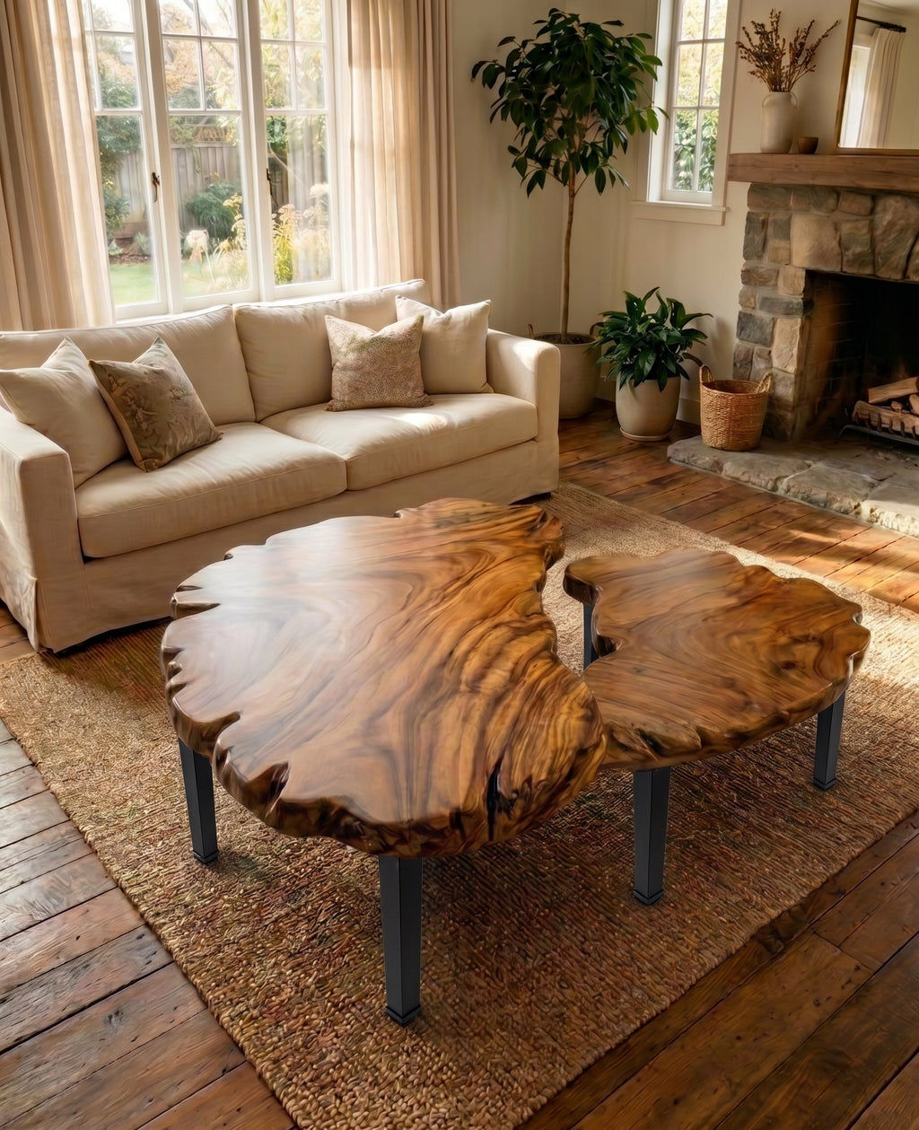Live Edge Nesting Coffee Table Set For Living Room & Stackable Tables CTINE25002