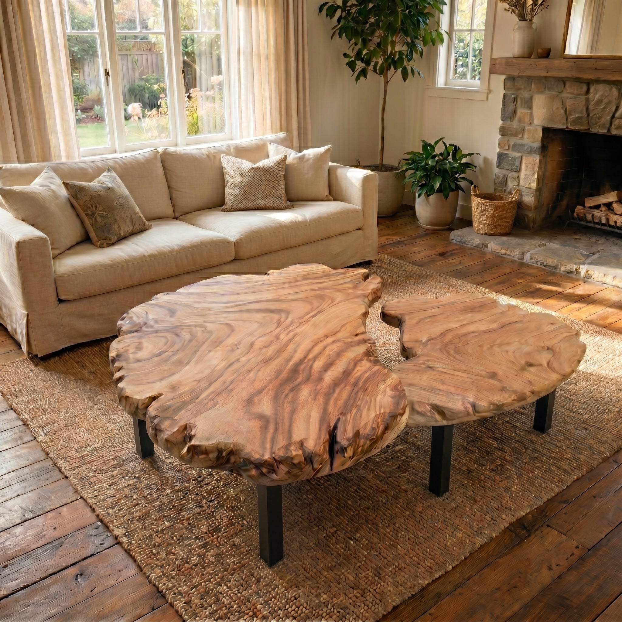 Live Edge Nesting Coffee Table Set For Living Room & Stackable Tables CTINE25002