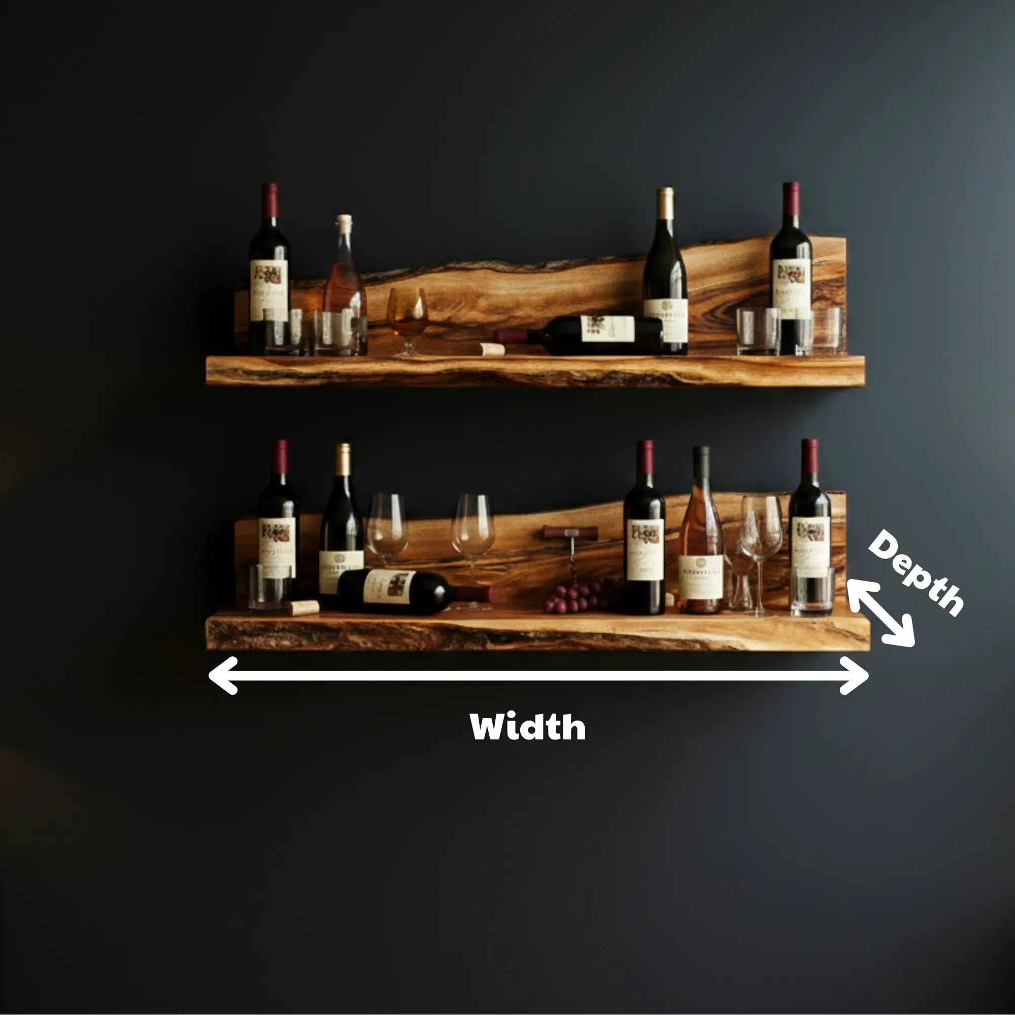 Live Edge Suar Wood Floating Wine Shelf CTIBAR25001