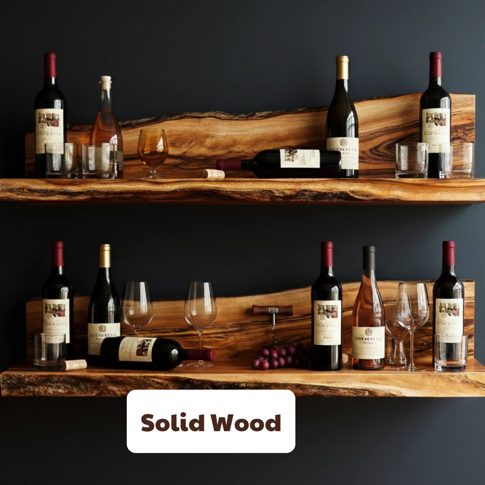 Live Edge Suar Wood Floating Wine Shelf CTIBAR25001