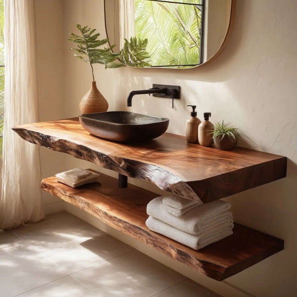 Live Edge Wood Floating Bathroom Vanity Shelf CTIBRV25006