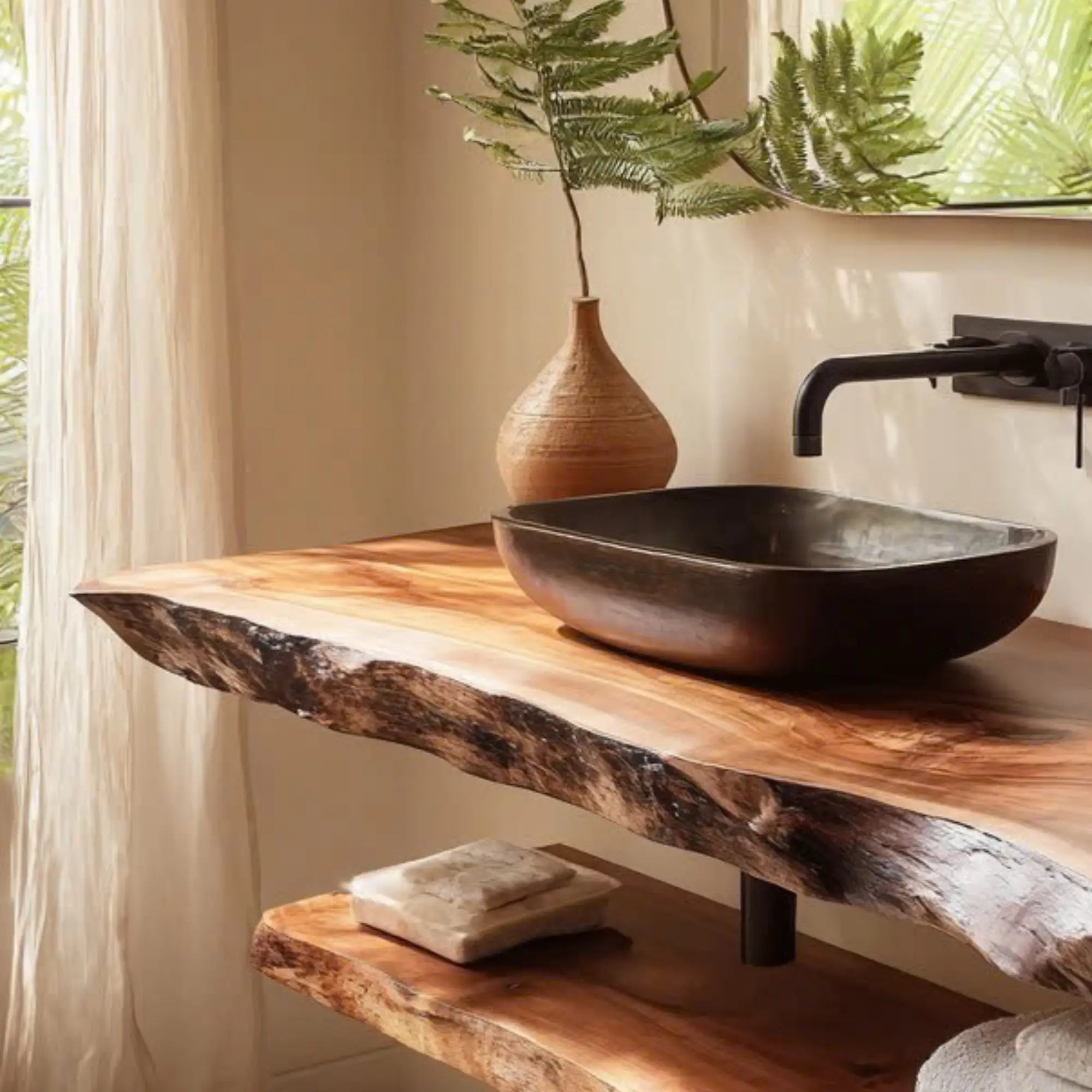 Live Edge Wood Floating Bathroom Vanity Shelf CTIBRV25006