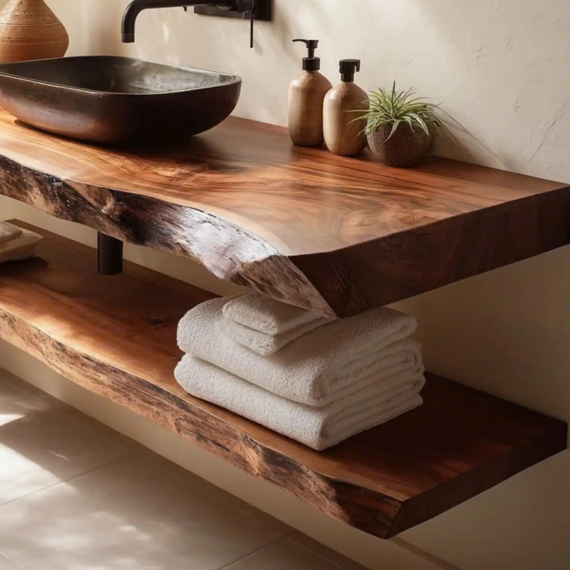 Live Edge Wood Floating Bathroom Vanity Shelf CTIBRV25006