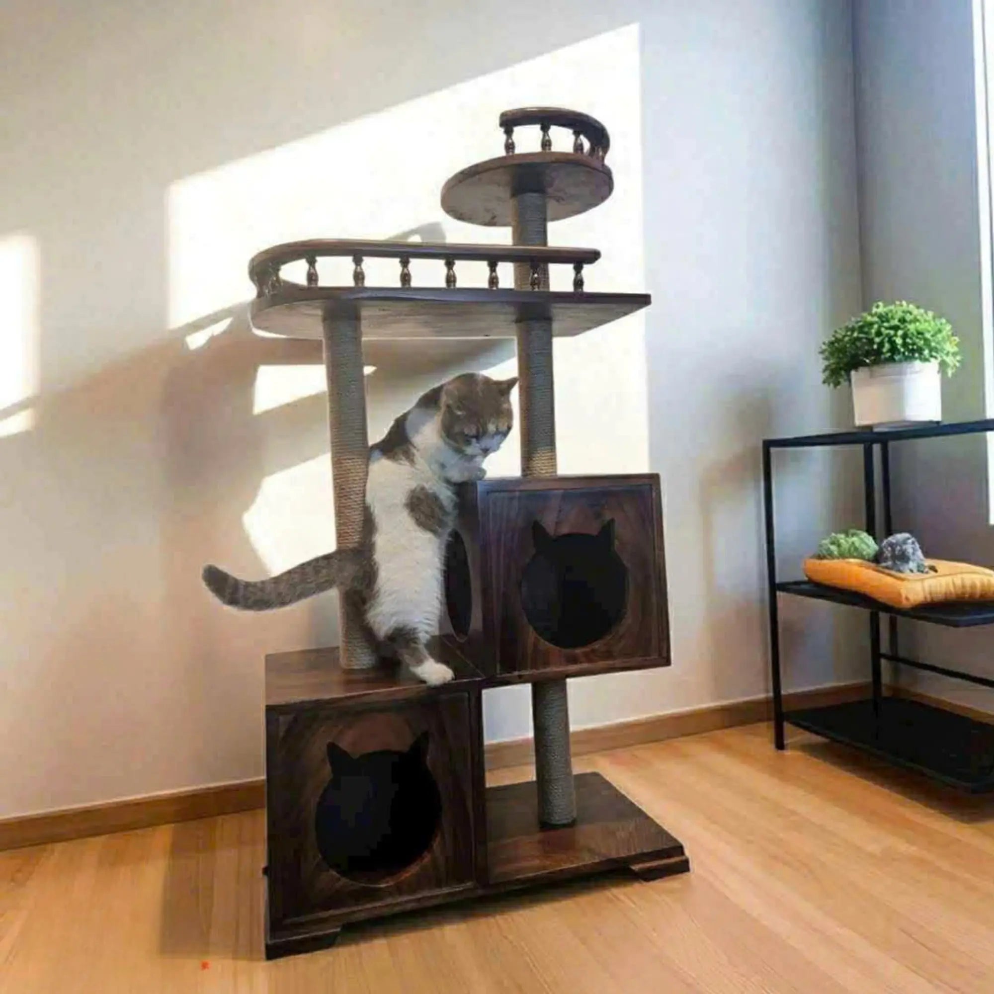 Mid Century Modern Wood Cat Tree Tower CTICAT25001