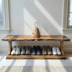 Mid Century Natural Wood Shoe Storage Bench Hallway CTIBE25002