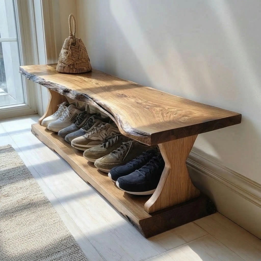 Mid Century Natural Wood Shoe Storage Bench Hallway CTIBE25002