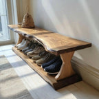 Mid Century Natural Wood Shoe Storage Bench Hallway CTIBE25002