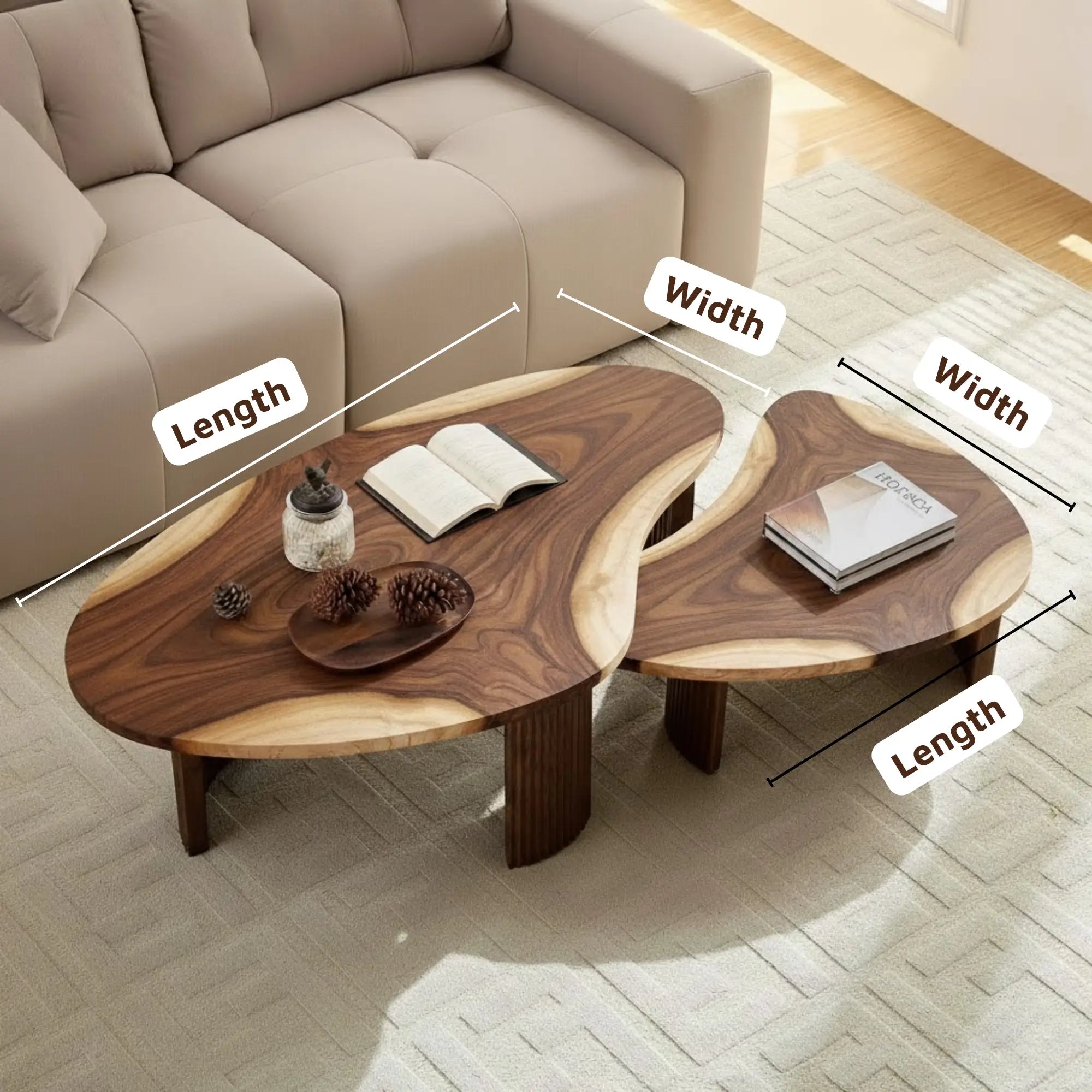 Modern Freeform Organic Curved Suar Wood Nesting Coffee Table CTINE25001