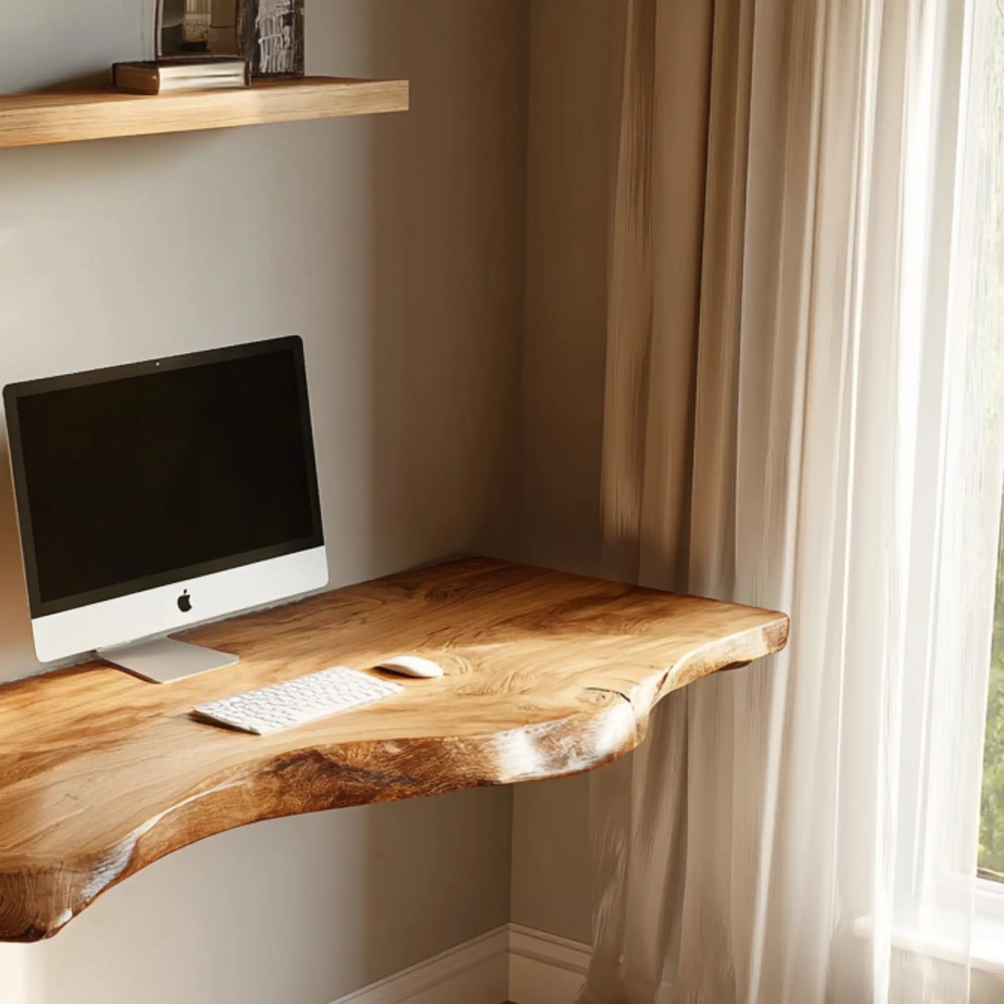 Natural Edge Wood Wall Mounted Floating Writing Desk CTIDE25002