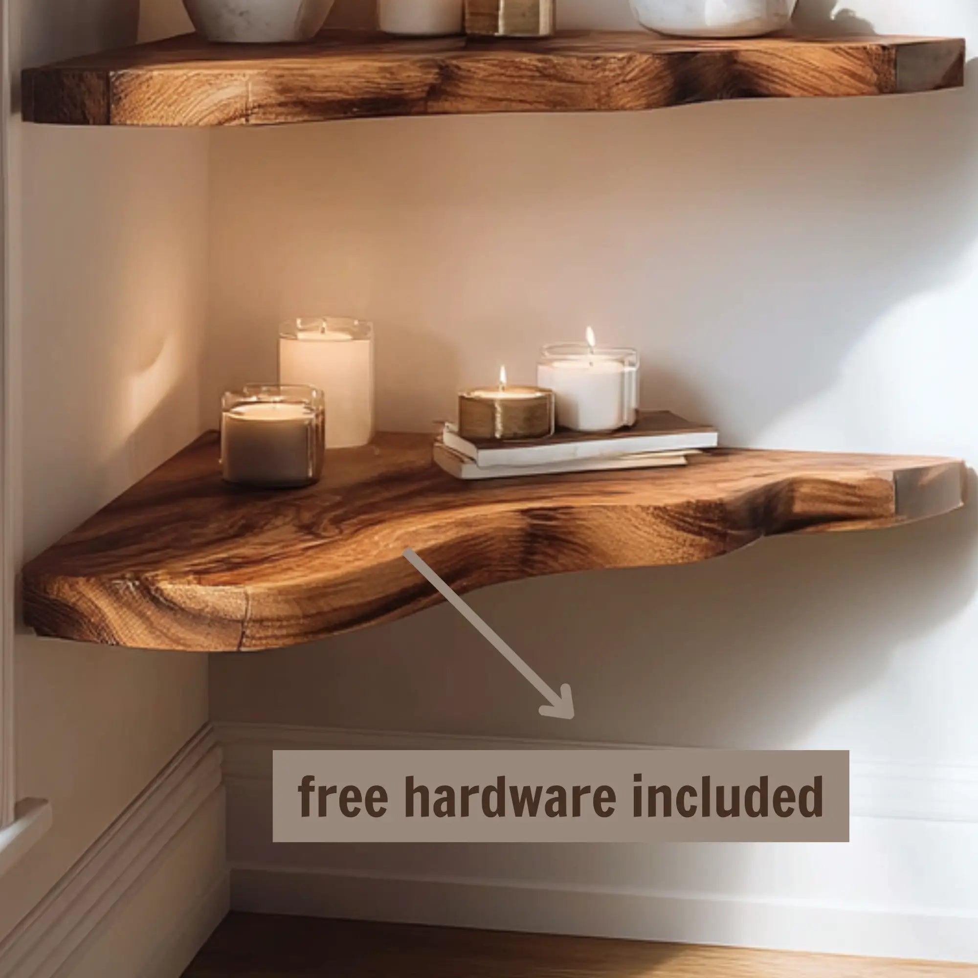 Natural Grain Wooden Corner Shelf for Minimal and Rustic Rooms CTICN25004