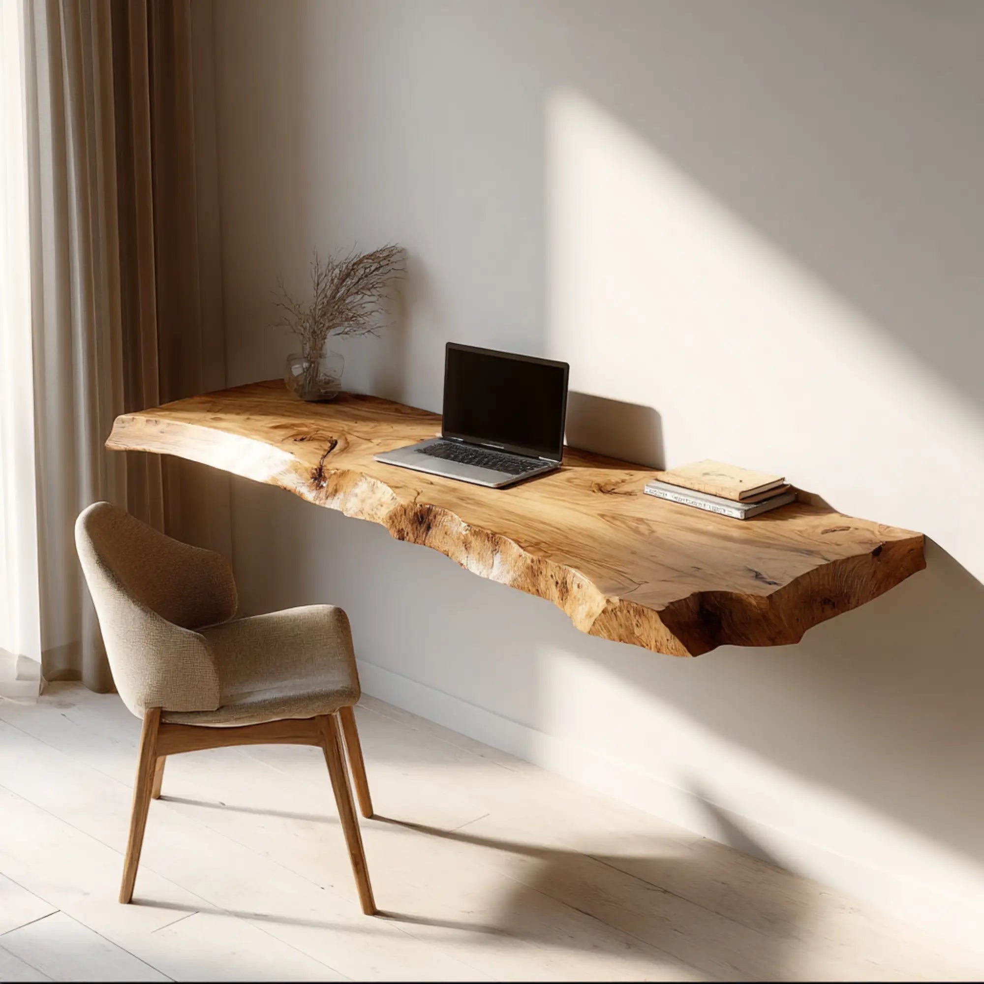 Natural Live Edge Suar Wood Wall Mounted Floating Desk CTIDE25001