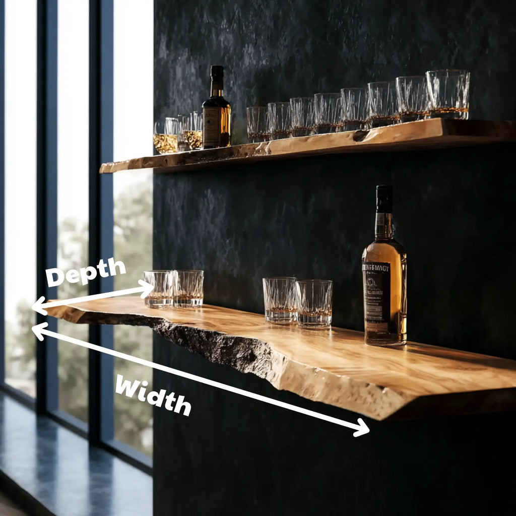 Natural Live Edge Wood Floating Whiskey Shelf CTIBAR25002