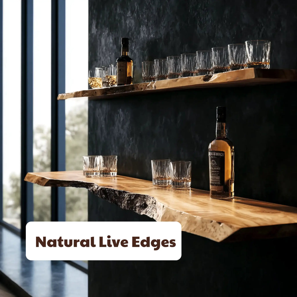 Natural Live Edge Wood Floating Whiskey Shelf CTIBAR25002